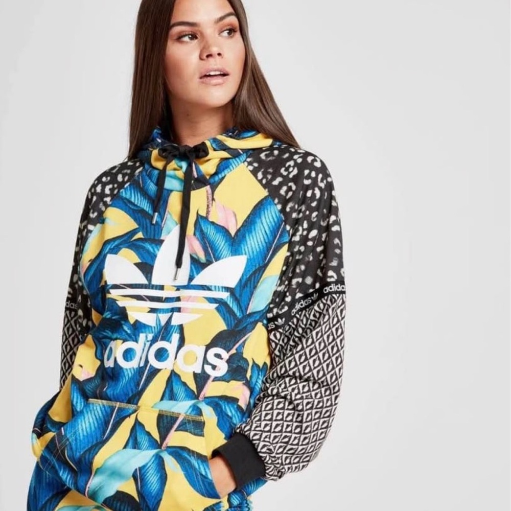 Adidas x Farm Rio Firebird Tropical Print Hoodie with Black Accents